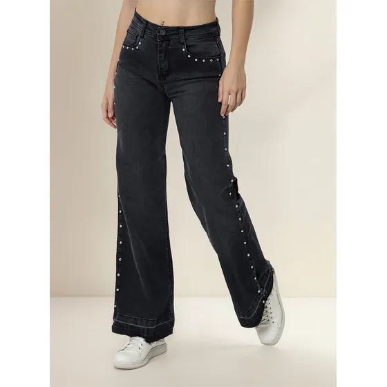 Wide Leg Jean Vintage Tachitas De Mujer - Varios Talles
