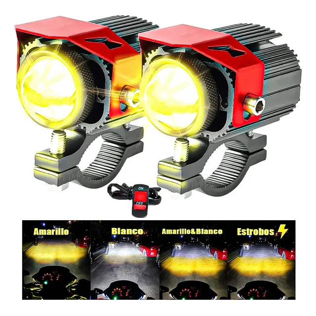 Par Faros Lupa Doble Color Exploradoras Para Auto Moto 60w