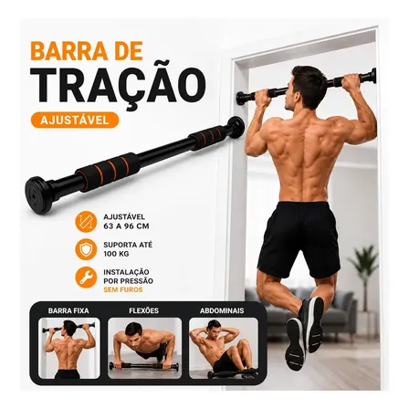 Barra De Porta Fixa Ajustável Crossfit Academia Em Casa Musculação Pull Up Até 100kg 63-96cm Circus