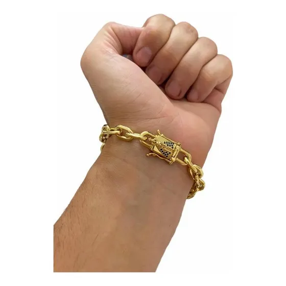 Pulseira Cadeado 8mm Fecho Especial - Banhado A Ouro 18k