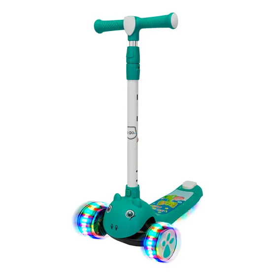 Monopatín T-go Infantil Con Luces Para Niños Nenas Con Freno Color Verde Dino