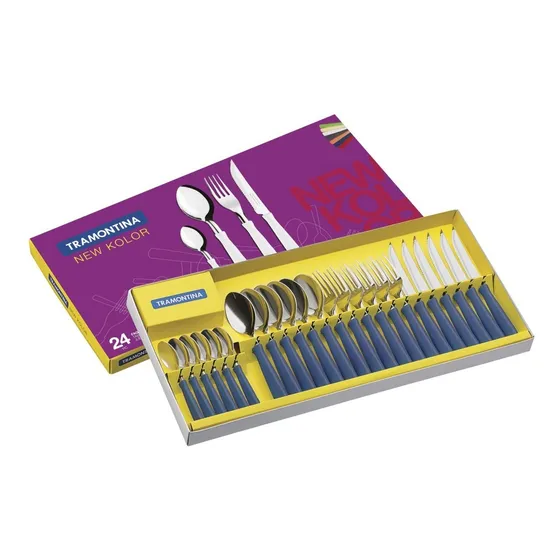 Juego Cubiertos 24 Piezas Tramontina New Kolor Cocina Color Azul