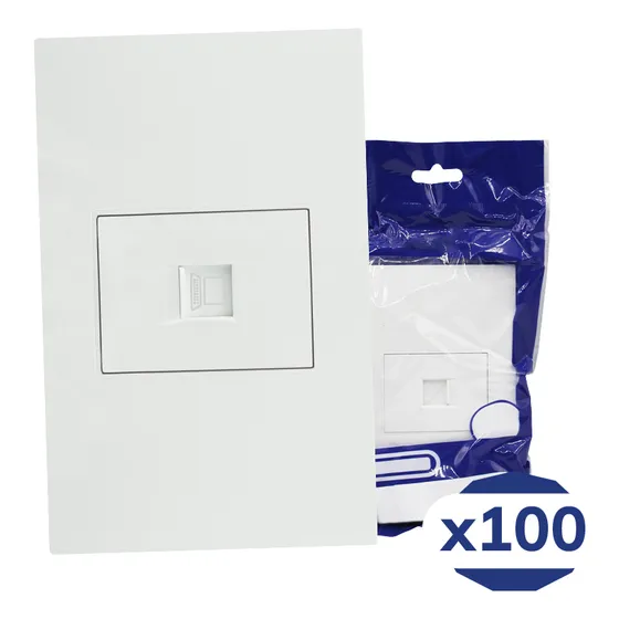 Placa Contacto Red Lan Tipo Rj45 Cat5 Pc Blanco Corte Recto 75x118mm Premium Artlite Apl-209 Paquete 100 Piezas