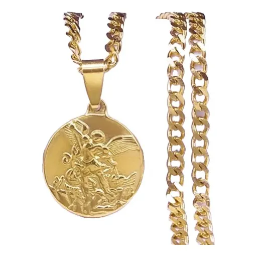 Collar Medalla San Miguel Arcángel Tono Dorado