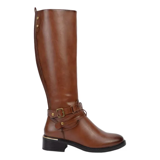 Bota Montar Larga Tacon Bajo Goodyear Cogñac Para Mujer 9027