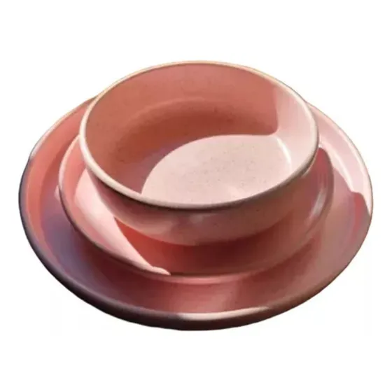 Set Crmk Platos Ceramica 12 Pz Borde Fino Playo Postre Hondo