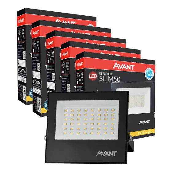 Kit 5 Led Refletor 50w 127/220V Prova Dágua Jardim Luz Quente Cor da carcaça Preto Cor da luz Branco-quente