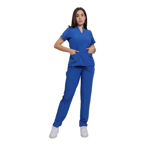 Scrub Dama Conjunto Quirúrgico Filipina Mao Corte Recto Azul Rey Lisa M