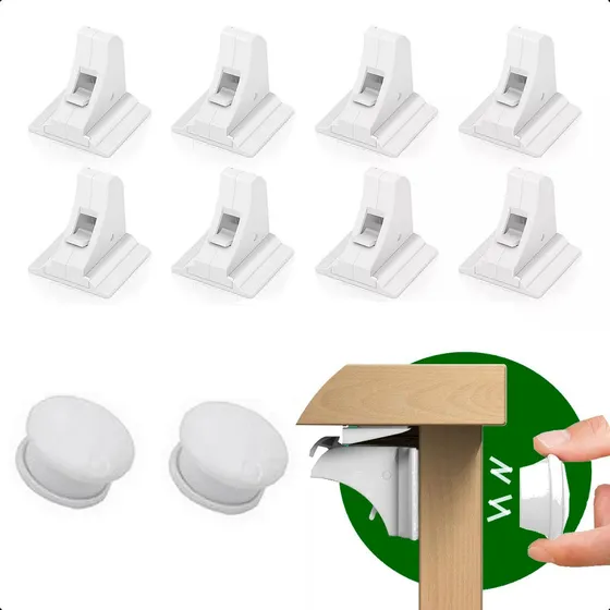 8 Travas Segurança Bebê Gaveta Armário Anti Furto C/ Chave