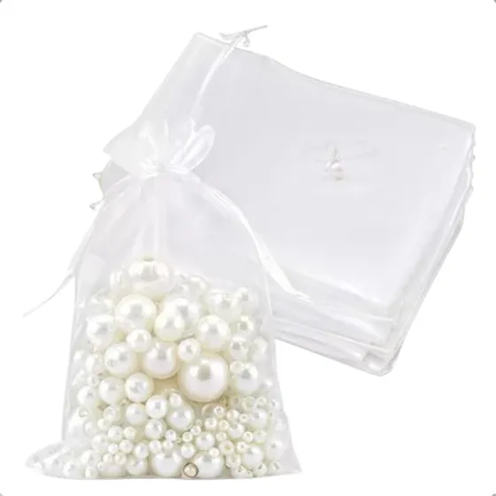 Kit 100 Saquinho Saco Organza 13x18 Lembrancinha Joia Branco