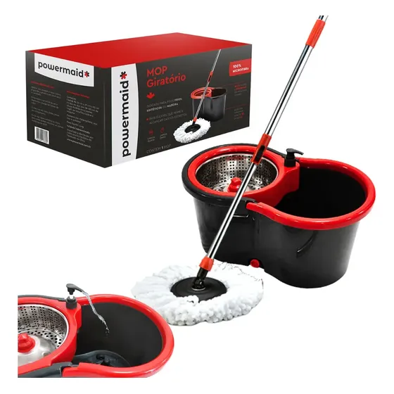Mop Giratório Balde Plástico Cesto Inox Limpeza Esfregão 360 Cor Cinza-escuro