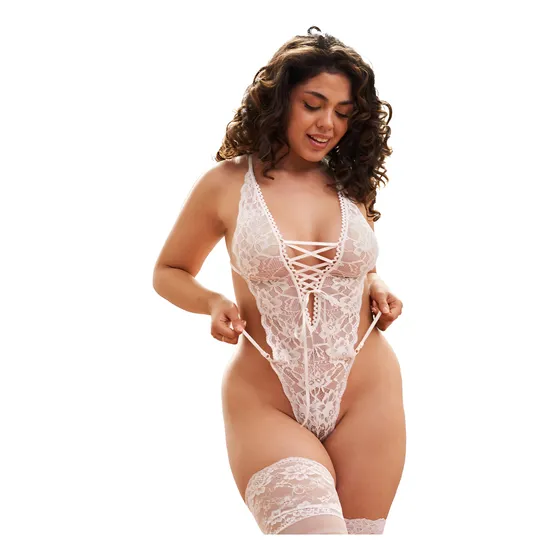Body De Puntilla Con Moños Encaje Delicado Diseño Lencería