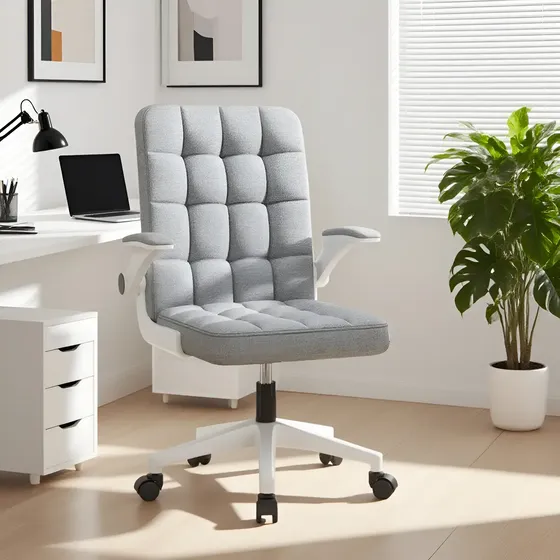 Silla Ejecutiva de Oficina Vidita Ergonómica con Apoyabrazos Ajustables de Tela Gris
