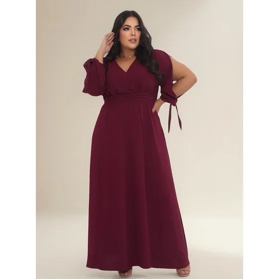 Vestido Longo Plus Size Evangelico Amarração Punho Cintura