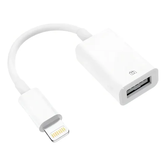 Cabo Adaptador Otg Usb P/ Lightning iPhone Pen Drive Teclado Cor Branco