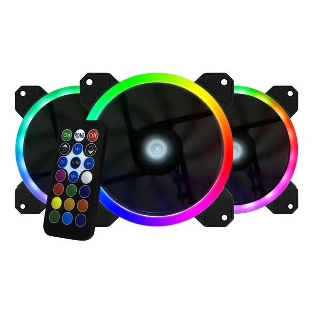 Kit de Ventiladores Gamer FKG400 de GameFactor - 3 Ventiladores RGB 120mm Control Inalámbrico RF 160 Modos de Iluminación Flujo de Aire 50 CFM 21 dBA Ideal para PC Gaming