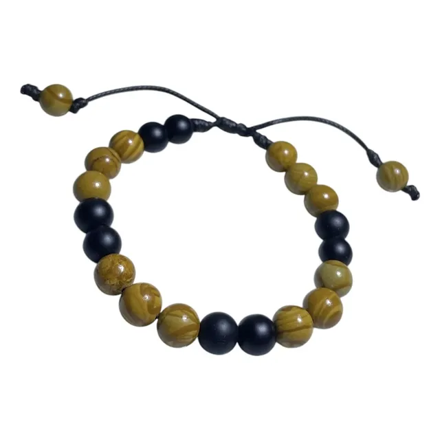 Pulsera De Piedra Natural Jaspe Madera Y Onix