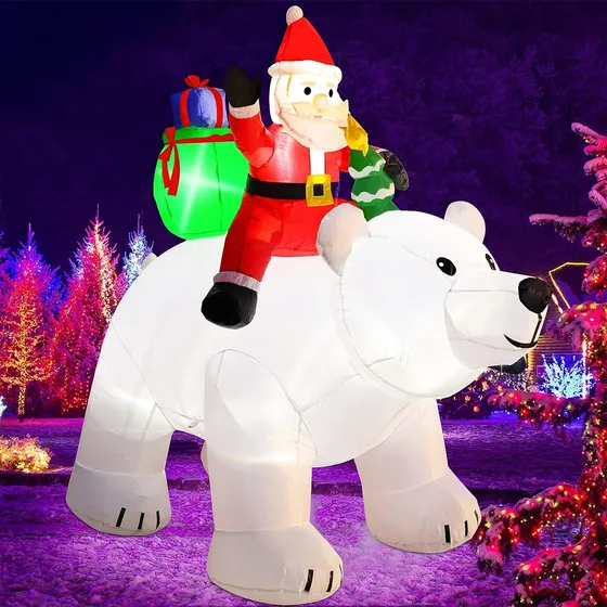Papá Noel  De 6 Pies De Alto Sobre Oso Polar, Luces Le...