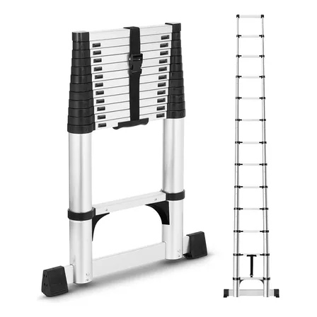 Escada Alumino Extensiva Telescópica 13 Degraus 5.1m Resiste Prateado