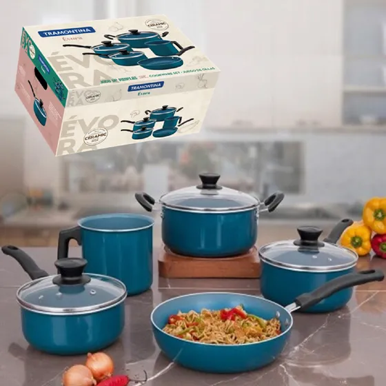 Jogo De Panelas Tramontina/cerâmica/aluminio/évora/5 Peças