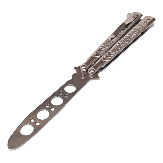 Navaja Mariposa Cuchillo Sin Filo Practica Entrenamiento Mango Plateado