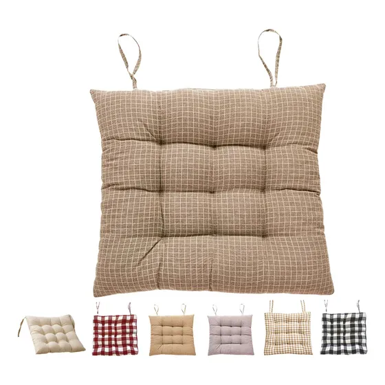 Cojín De Silla Suave Con Estampado De Cuadros 40x40cm Marrón Claro Liso