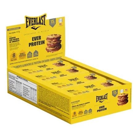 Barra De Proteína 50g Sabor Cookies Caixa Com 8un - Everlast Suplementos Biscoitos