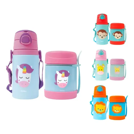 Kit Pote Térmico Garrafa Alumínio C/ Canudo De Silicone Buba Unicórnio