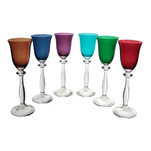 Jogo 6 Taças De Licor Cristal Bohemia Coloridas 60ml