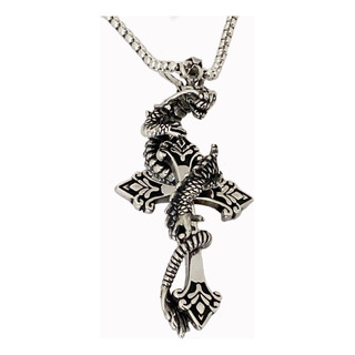 Collar Dije Cruz Dragon Casual Unisex 316l Acero Inoxidable Collar Dije Cruz Dragon Casual Unisex 316l Acero Inoxidable