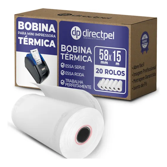 Bobina 58mm Mini Impressora Térmica 20 Rolos Cor Branco
