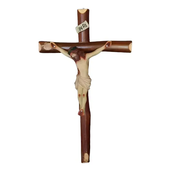 Imagem De Cristo Crucifixo 46 Cm Resina Crucificado Rustico Cor pintura a mão