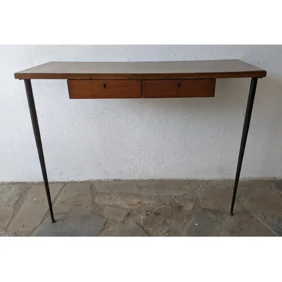 Mesa De Arrimo Tipo Americana, 2 Patas Hierro, Tapa Cármica