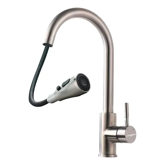 Llave Monomando Lavaplato Extraible Griferia Cocina Coreaqua Acabado Brillante Color Silver