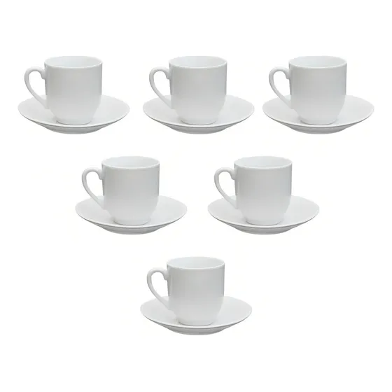 Taza De Cafe 90ml Con Plato 6 Unidades Blanca Selecta Blanco 