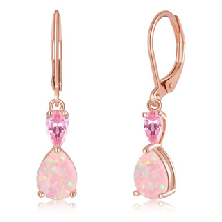 Lasidor Pendientes Colgantes De Ópalo De Fuego Rosa Chapados Lasidor Pendientes Colgantes De Ópalo De Fuego Rosa Chapados