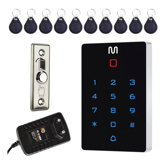 Controle De Acesso 125khz Com 10 Tag Fonte E Botoeira Inox