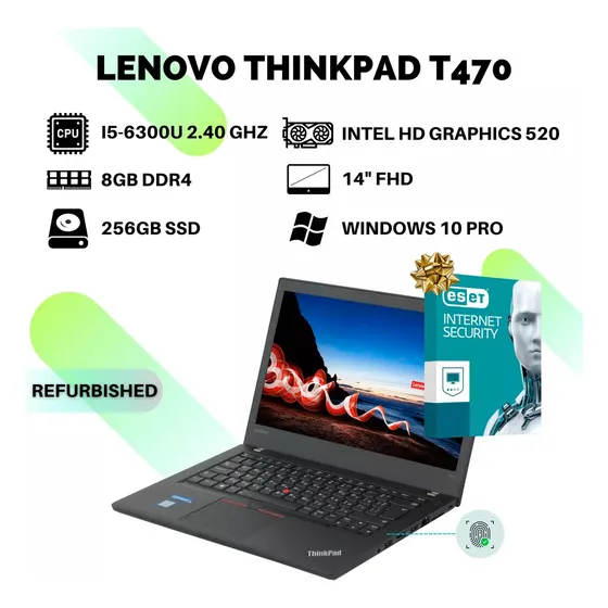 Laptop Lenovo Thinkpad T470 I5 6ta Gen. 8gb Ram 256gb Ssd
