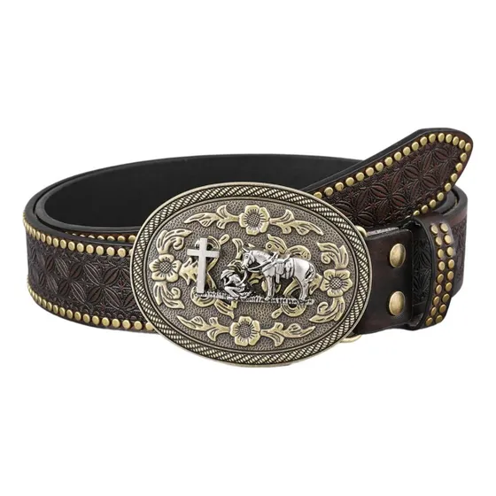(a) Cinturón Vaquero For Pantalones Con Hebilla De Toro Gra