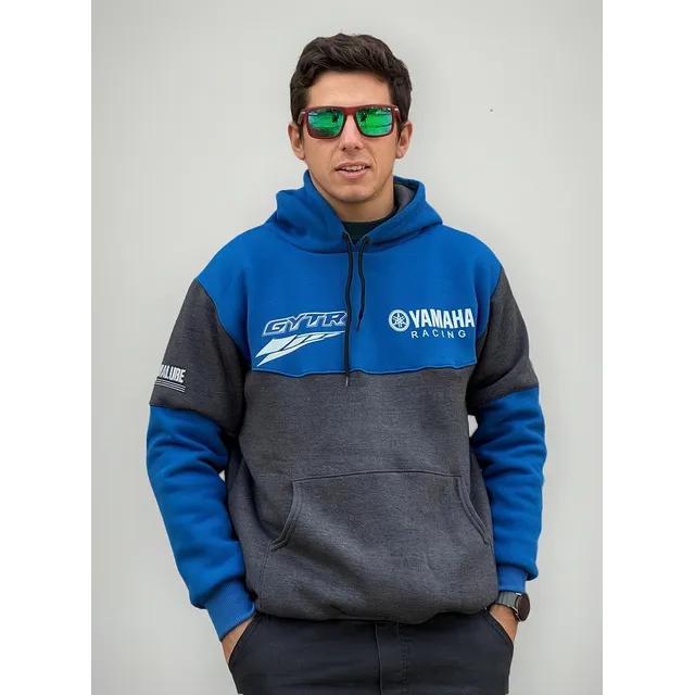 Buzo Canguro Capucha Yamaha Estampado Algodon Frisa Negro !