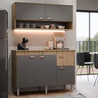 Kit ArmĂĄrio De Cozinha Compacto 5 Portas E 1 Gaveta Com BalcĂŁo Multiuso Cor Carvalho Grafite Ms Maciel & Signorini Kit ArmĂĄrio De Cozinha Compacto 5 Portas E 1 Gaveta Com BalcĂŁo Multiuso Cor Carvalho Grafite Ms Maciel & Signorini