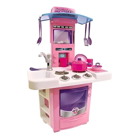 Big Cozinha Infantil Completa Kit Brinquedo Fogão Criança Rosa