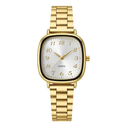 Relógio Feminino De Pulso Quartz Pulseira Ajustável Aço Inox Dourado/branco
