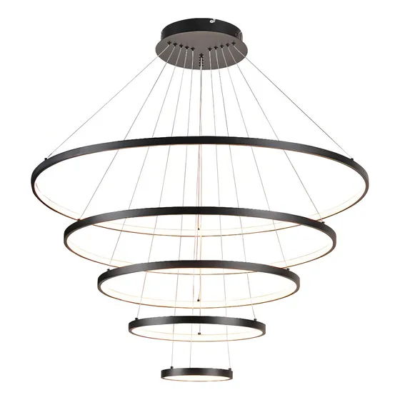 Lustre Pendente Moderno Anéis 5 Arco Pe Direito Duplo Cor Preto 127/220V