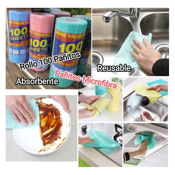 Rollo De Pañitos De Microfibra 100 Unid Multiuso Absorbente 