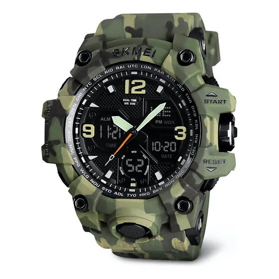 Reloj Digital y Análogo, Deportivo y Militar, 4 Pantallas, Retroiluminación, Resistente al Agua, con Cronómetro, Temporizador, Alarma y Fecha, Modelo 1155B