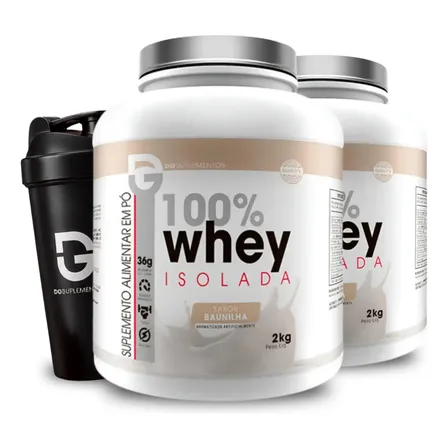 Kit 2x 100% Whey Isolada 2kg + Coqueteleira- Dg Labs