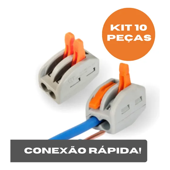 Kit 10 Conectores De Fio Emenda Rápida Click Alavanca 2 Vias