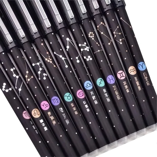 Bolígrafos signos del zodiaco Unived de gel borrables color del exterior negro con tinta azul