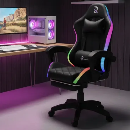 Silla Gamer Con Luces Ragnar® Bifröst Lx900 All-black Negro Tapizado Pu Espuma
